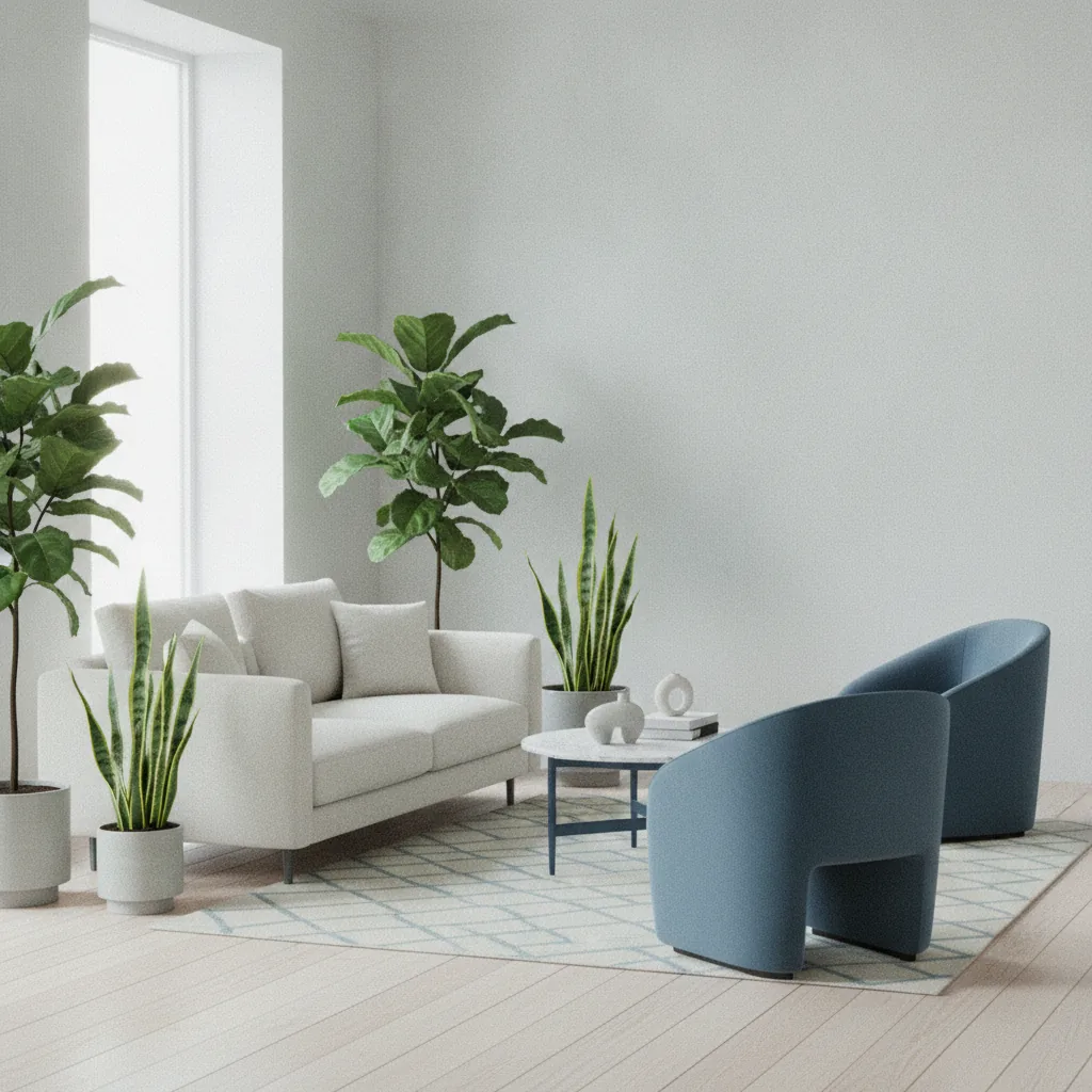 A tidy desk with a notebook, a plant and a glass of water in a calm office setting